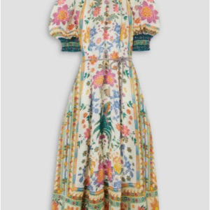 Ginger Swing belted floral-print ramie-voile maxi dress