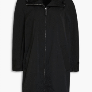 Oversized leather-trimmed shell raincoat
