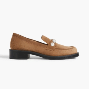 Portia faux pearl-embellished suede loafers
